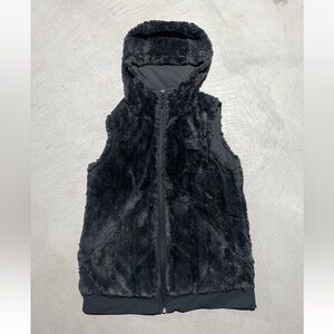 The North Face Womens Small Gray Furlander Faux Fur Hooded Vest Full Zip Jacket